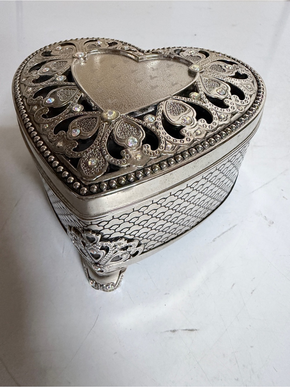 Things Remembered Silver Heart Jewelry Trinket Box w/ Swarovski Rhinestones